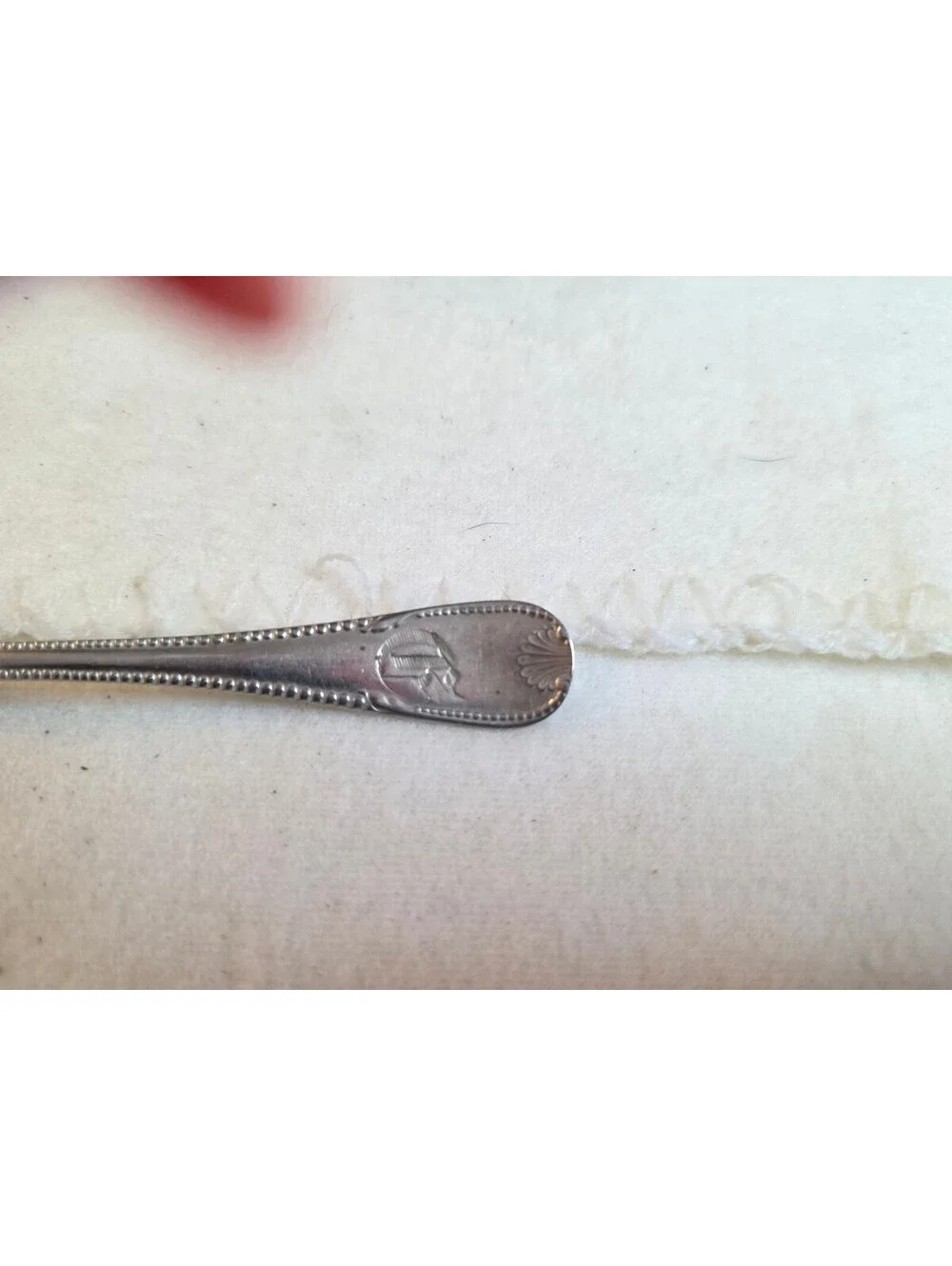 Antique 1847 Rogers Bros Silverplate Teaspoon Beaded Monogram 5.5